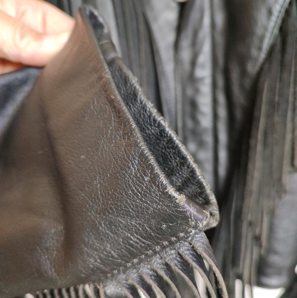 Vintage Open Road Black Fringe Insulated Leather Jacket - Picture 9 of 16